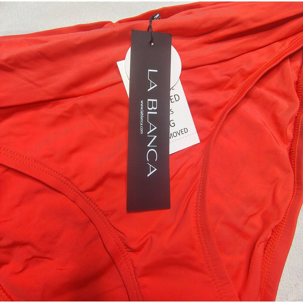 NWT La Blanca Island Goddess Shirred Band Hipster Bikini Bottom Guava Size 8 - Picture 3 of 8